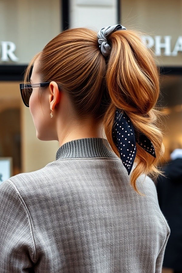 40 Ponytail Hairstyles for an Instant Hair Upgrade : Playful Ponytail with Scarf