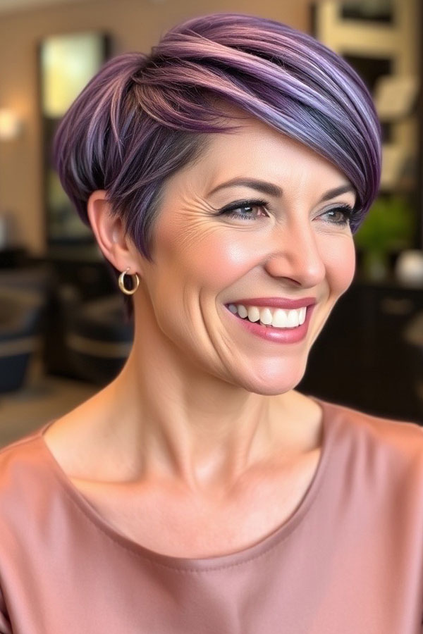 50 Pixie Hair Colour Ideas for Women Over 50 : Playful Purple Pixie