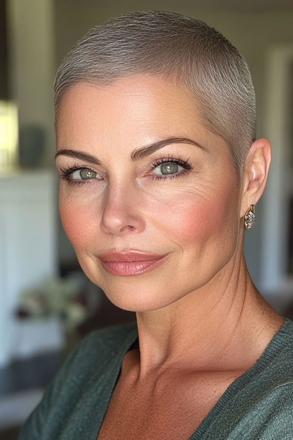 Polished Platinum Buzz Cut for Women Over 50