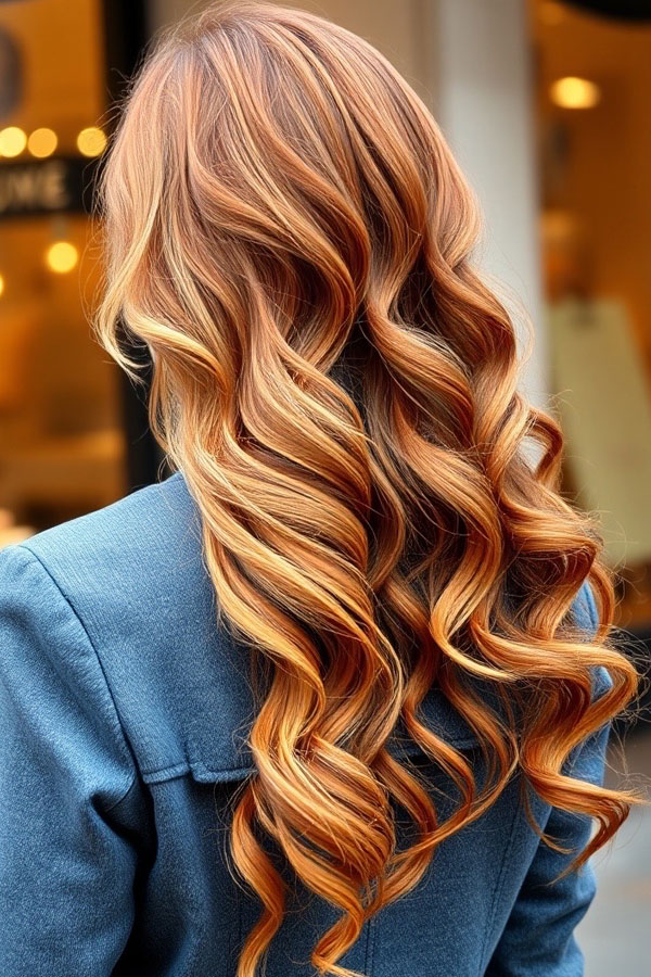 Pumpkin Spice Curls with Golden Highlights, pumpkin hair colour