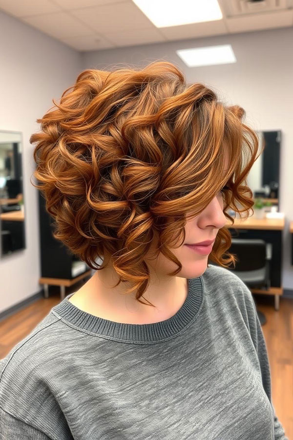 Pumpkin Spice Curly Bob, pumpkin hair colour idea