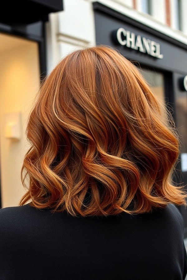 53 Gorgeous Hair Colours for the Fall Season : Rich Auburn Wavy Shoulder-Length Hairstyle