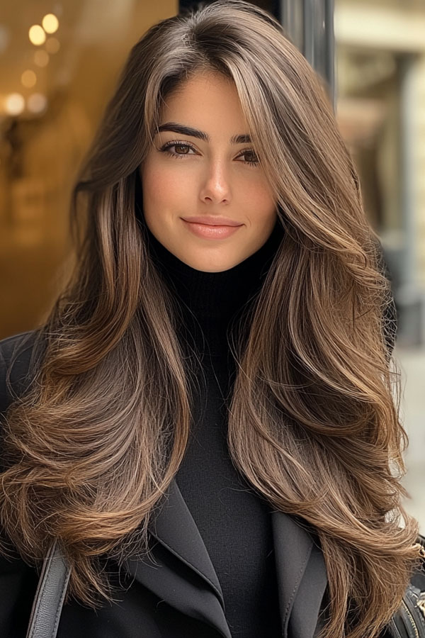 Rich Brown Voluminous Long Layers,  fall hair color trends, autumn hair colours