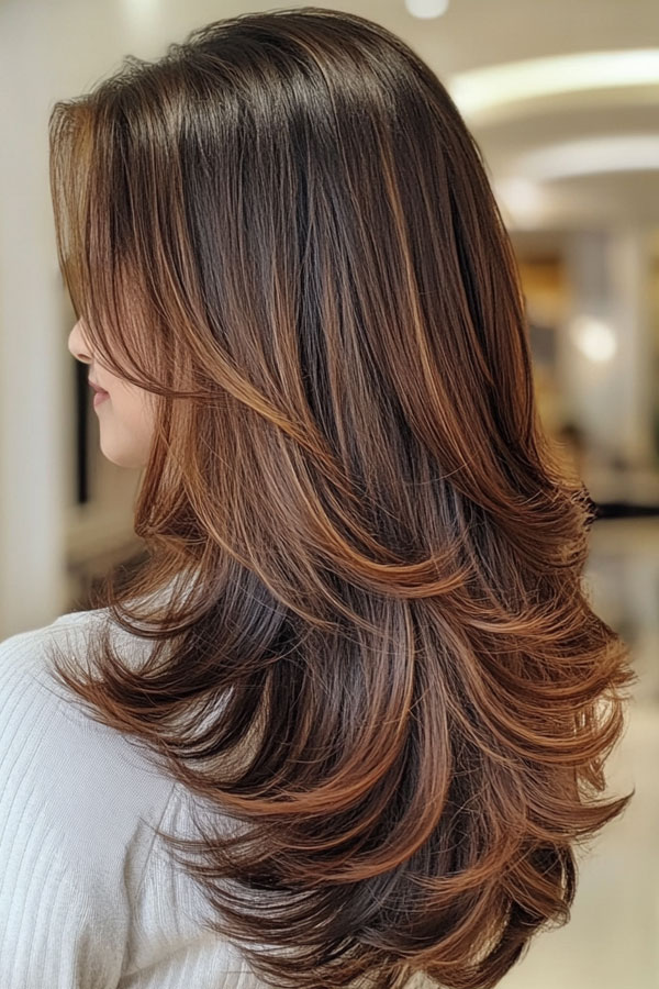 Rich Brunette Layers with Soft Caramel Accents