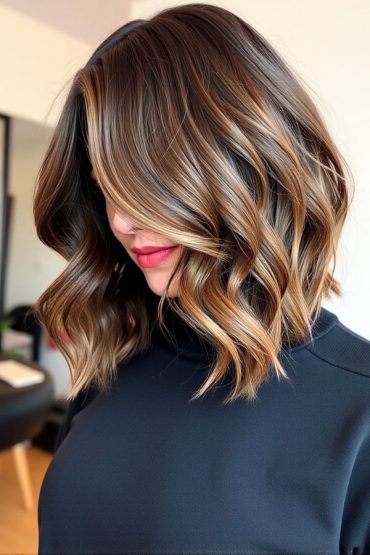 50 Wavy Lob Haircuts For Effortless Glamour Rich Brunette Wavy Lob