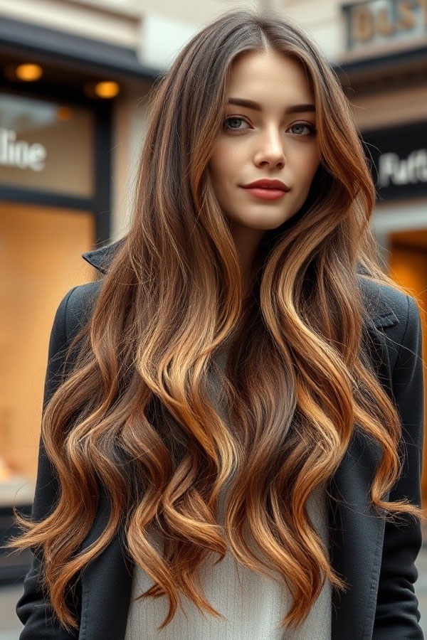 50 Must-Try Autumn Hair Colours : Rich Brunette with Caramel Balayage Waves