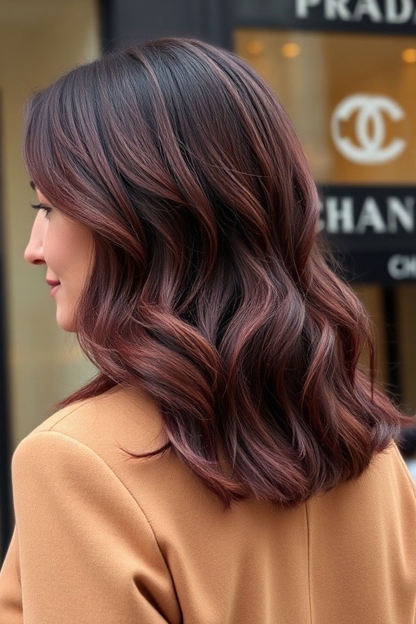 50 Must-Try Autumn Hair Colours : Rich Burgundy Medium-Length Waves