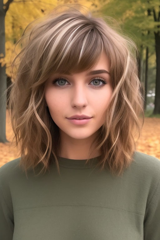 Shaggy Lob with Wispy Bangs, long bob hairstyle, , medium-length haircut, low maintenance medium-length haircut