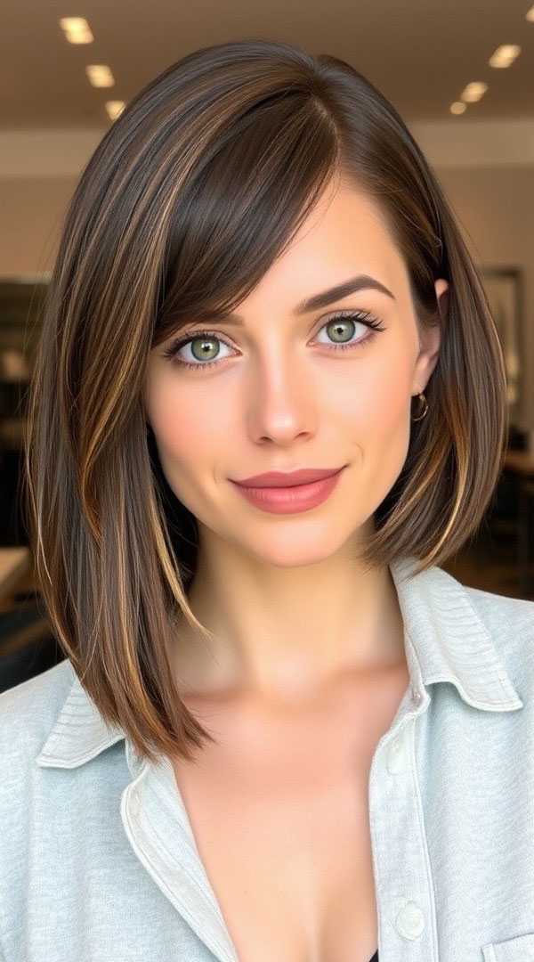 Side-Swept Bob with Soft Layers, medium-length haircut, low maintenance medium-length haircut