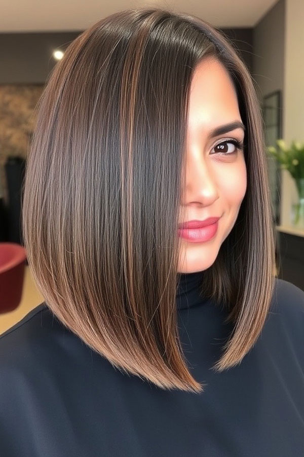 Sleek A-Line Bob Brown Hair, a-line bob haircut