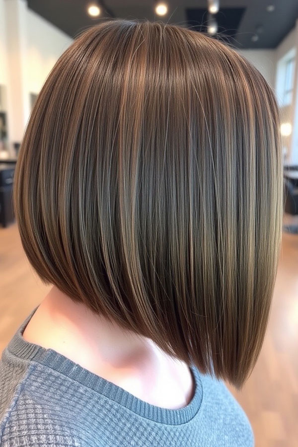 Sleek A-Line Bob with Caramel Highlights