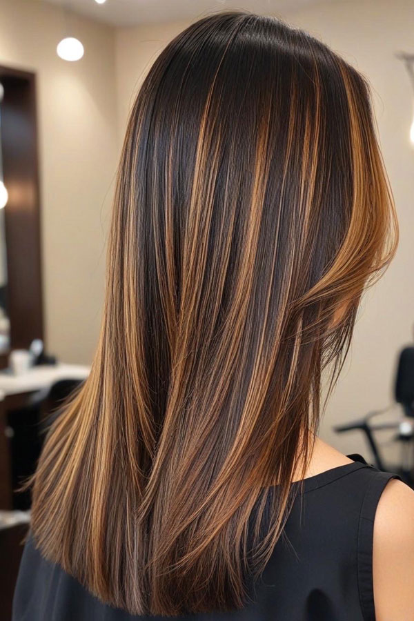 Caramel highlights on straight brown hair hotsell