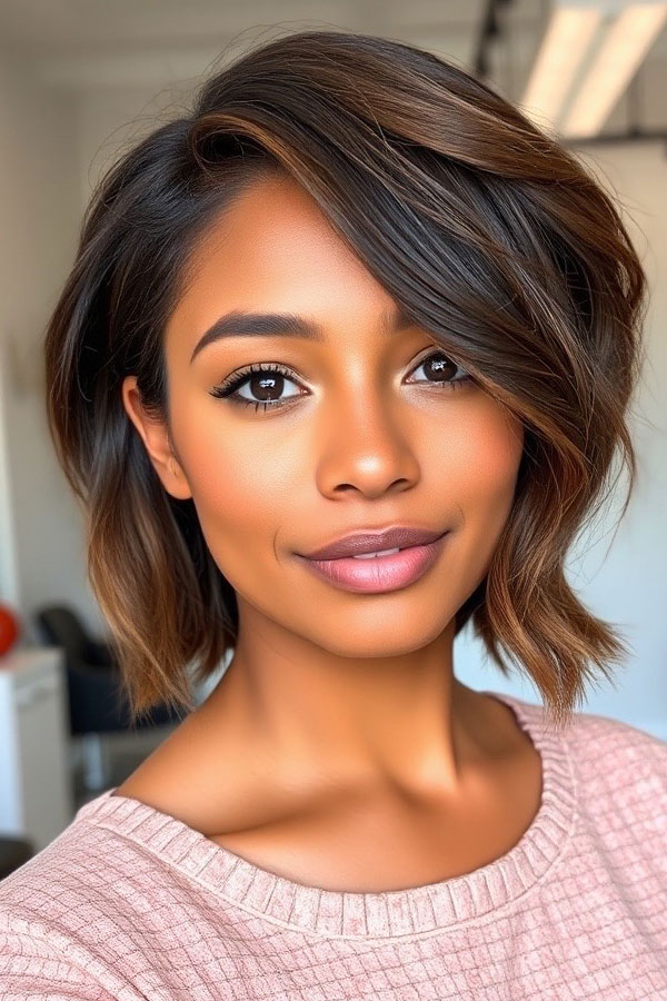 50 Must-Try Autumn Hair Colours : Sleek Chocolate Brown Balayage Bob