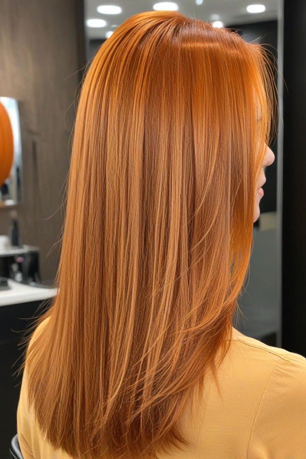 Sleek Copper Long Straight Cut, copper hair color, autumn hair colour , fall hair color, autumn hair colour trend