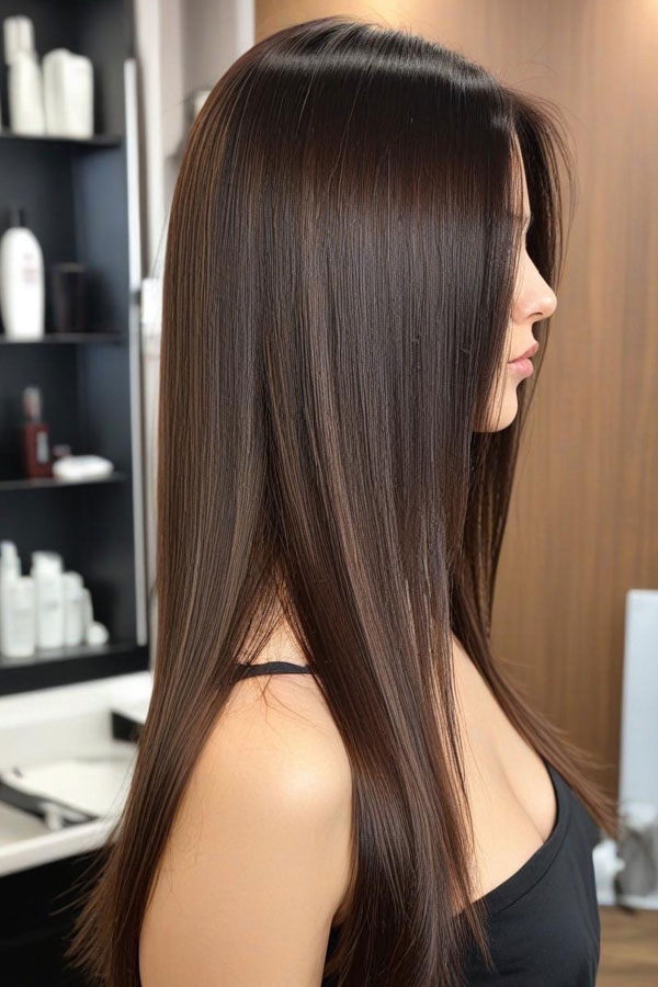 Sleek Espresso Long Hair, dark hair color, fall hair color, autumn hair colour