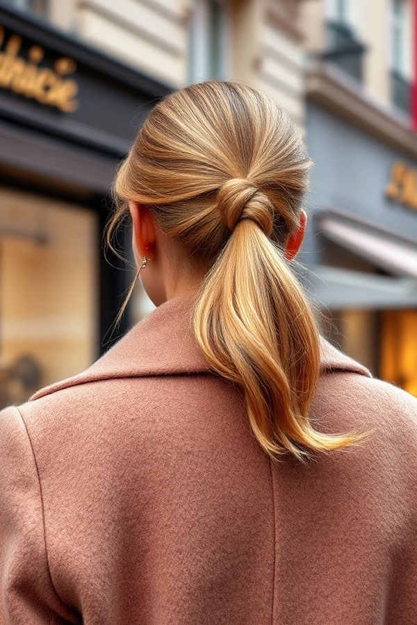 40 Ponytail Hairstyles for an Instant Hair Upgrade : Sleek Knotted Ponytail