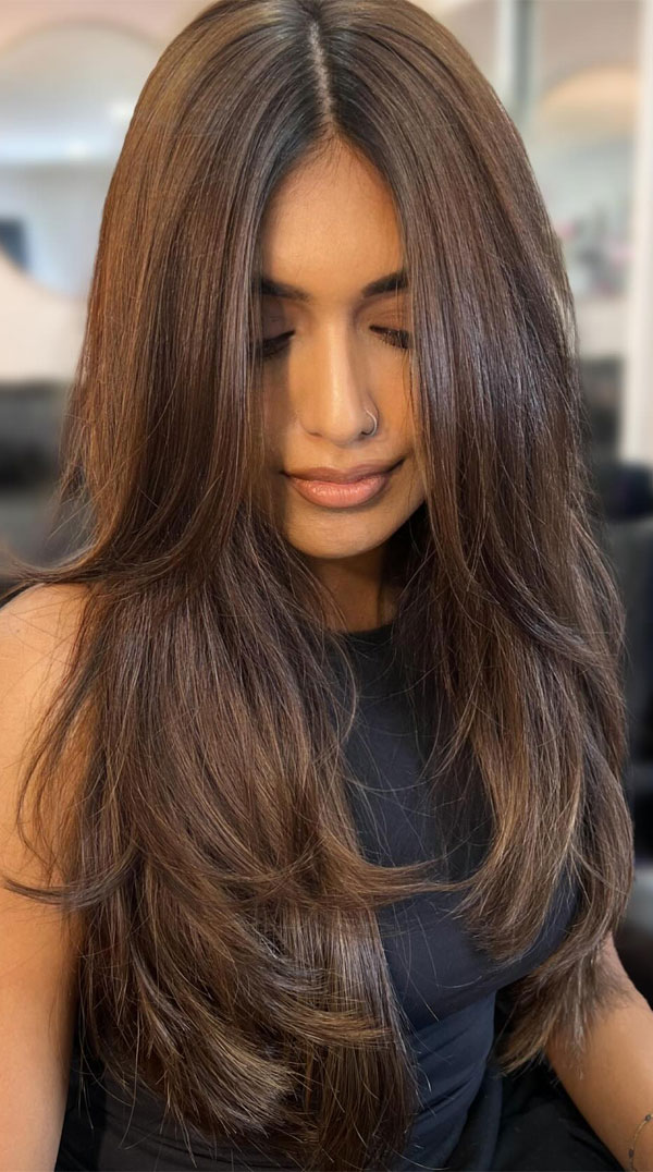 37 Stunning Voluminous Long Layered Haircuts : Sleek Layers with Subtle Shine