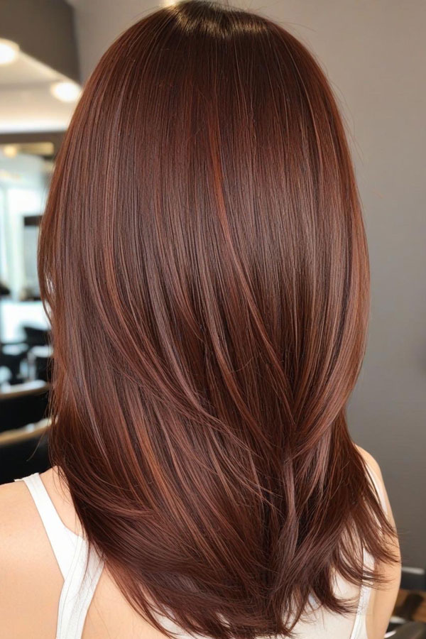 Sleek Mahogany Layers with Subtle Shine, fall hair color, autumn hair colour trend