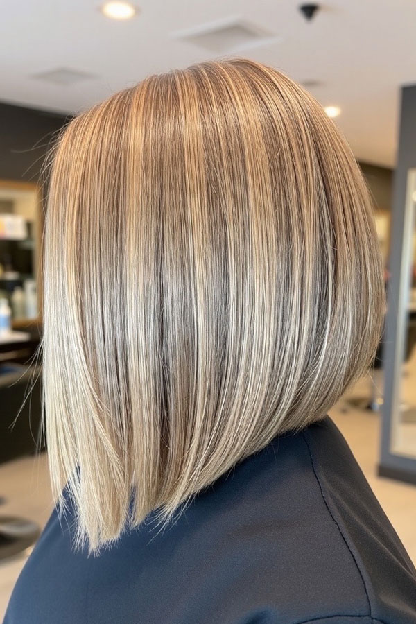 25 A-Line Haircuts to Personalize Your Style: Sleek Platinum A-Line Bob