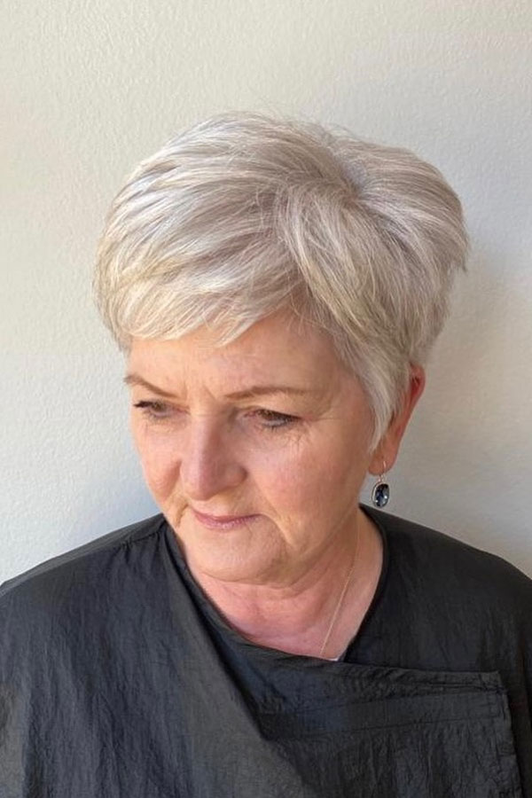 50 Trendy Pixie Haircuts For Women Over 50 : Sleek Silver Pixie