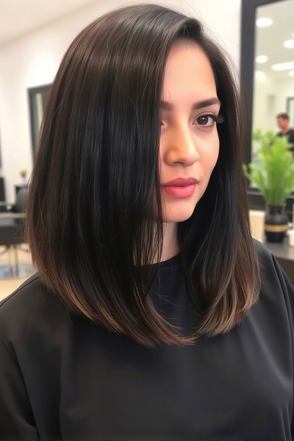 Sleek Symmetrical Lob, haircut for thin hair