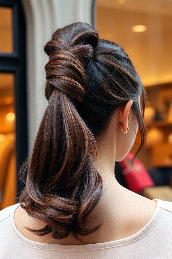 Sleek Wrapped Ponytail, cute hairstyle for everyday, easy hairstyle, effortless hairstyle