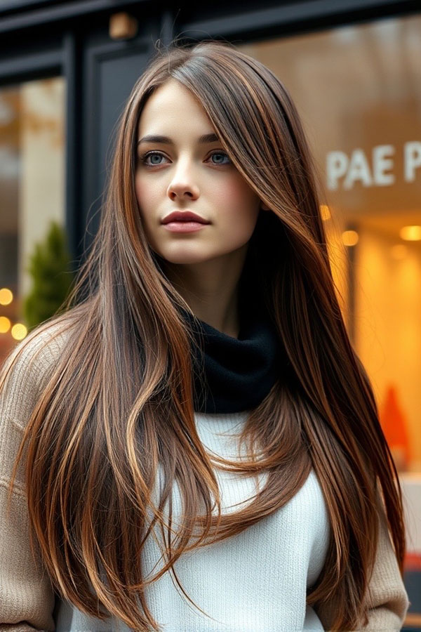 Sleek and Straight Chestnut , Gorgeous Hair Colours for the Fall Season, autumn hair colour, fall hair color