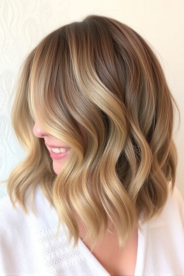 Soft Blonde Balayage Lob, Wavy Lob Haircut, Long Bob hairstyle