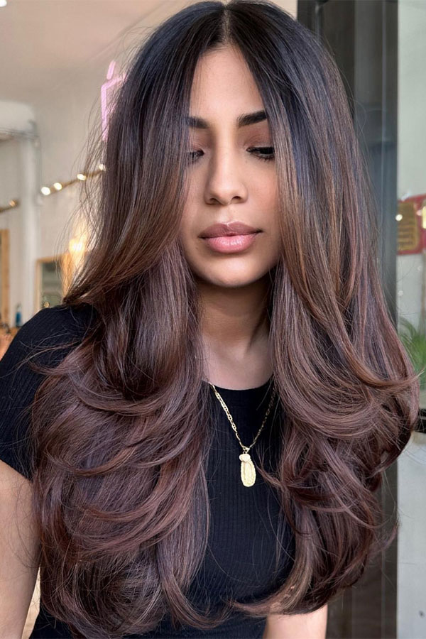 Soft Brown Layers with Subtle Highlights, Long Layered Hairstyle to Enhance Straight Hair, long layered haircut for straight hair, long layers, long layered haircut