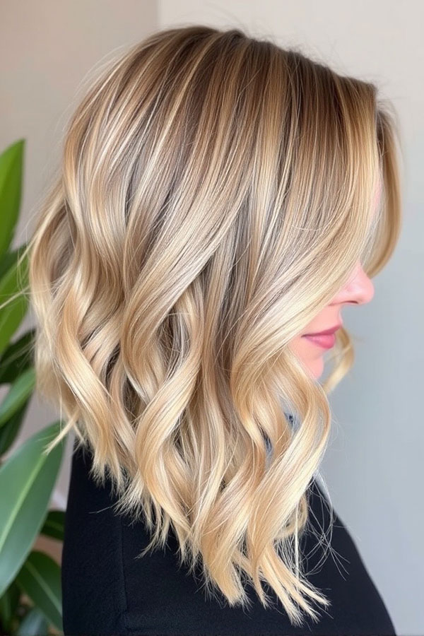 Soft Buttery Blonde Waves, Wavy Lob Haircut, Long Bob hairstyle