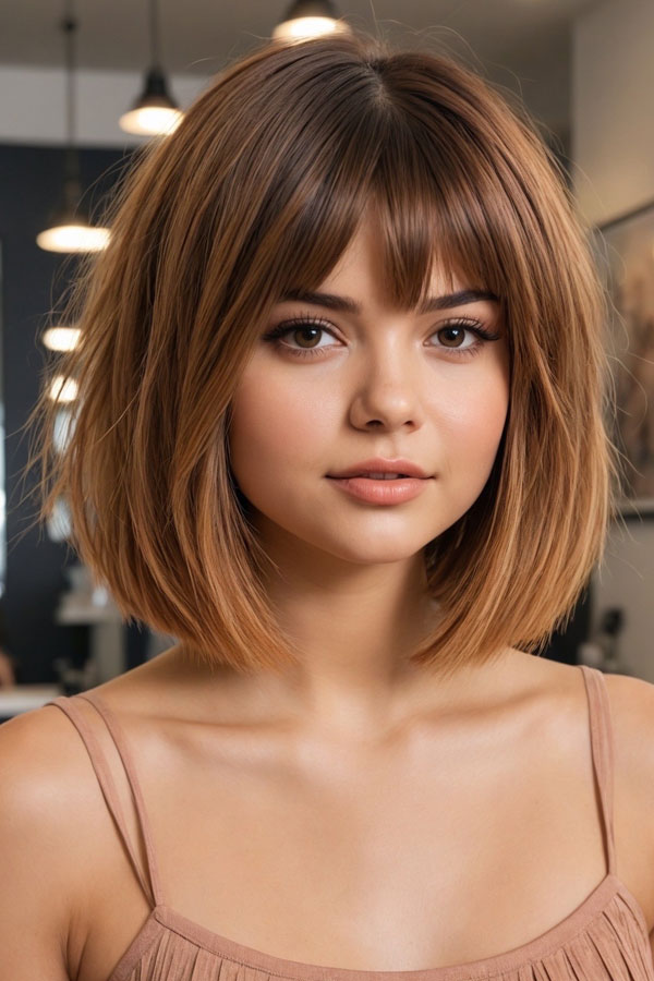 Soft Caramel Bob with Bangs, fall hair color trends, autumn hair colours