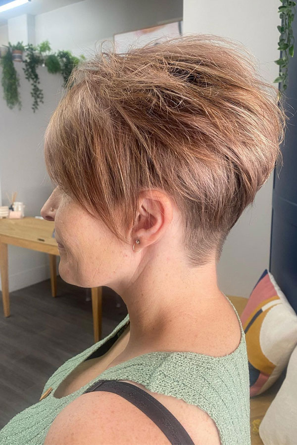 50 Trendy Pixie Haircuts For Women Over 50 : Soft Caramel Undercut Pixie