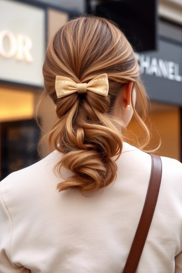 Soft Curled Ponytail with Bow