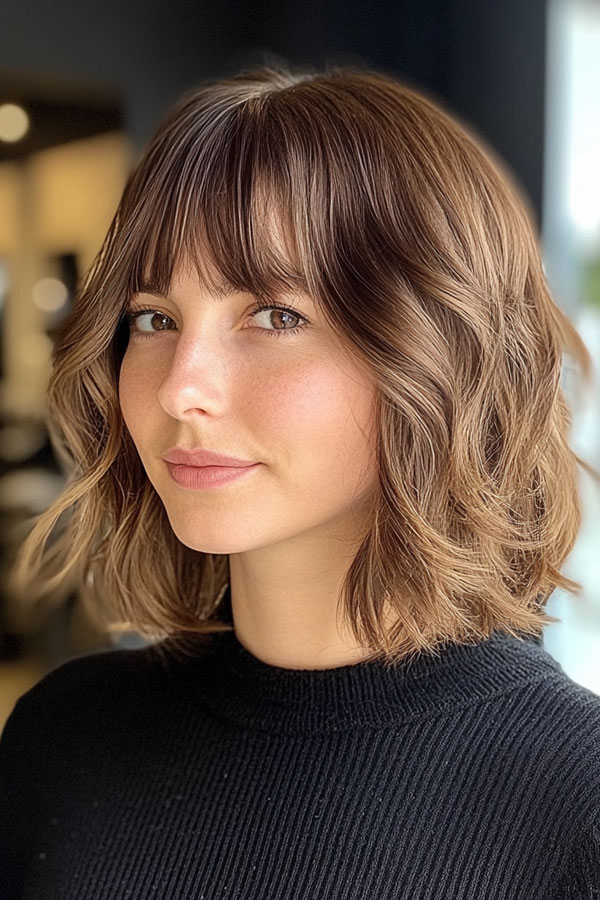 50 Wavy Lob Haircuts for Effortless Glamour : Soft Waves with a French Twist