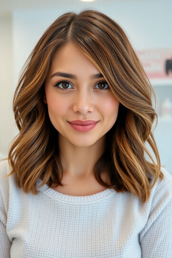 32 Low-Maintenance Medium-Length Haircuts : Soft Waves with a Side Part