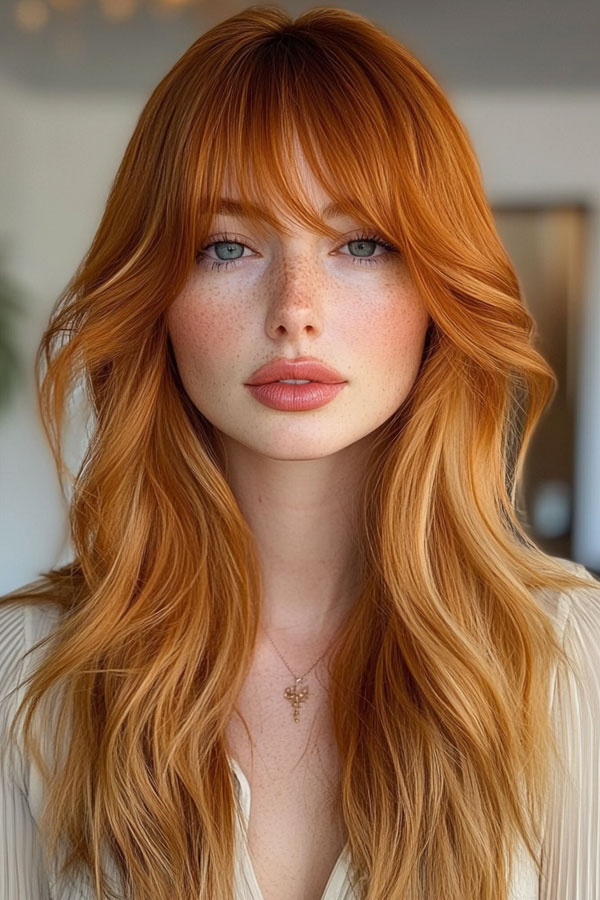 50 Fall Hair Colors to Light Up the Season : Spiced Pumpkin Spice Tousled Long Layers