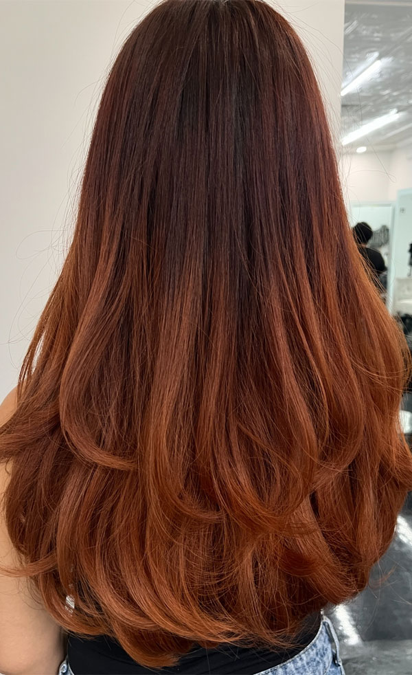 Subtle Auburn Ombre Layers, Long Layered Hairstyle to Enhance Straight Hair, long layered haircut for straight hair, long layers, long layered haircut