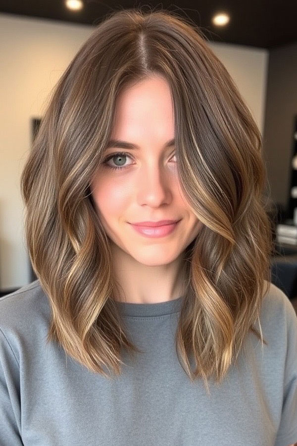 50 Wavy Lob Haircuts for Effortless Glamour : Subtle Bronde Wavy Lob