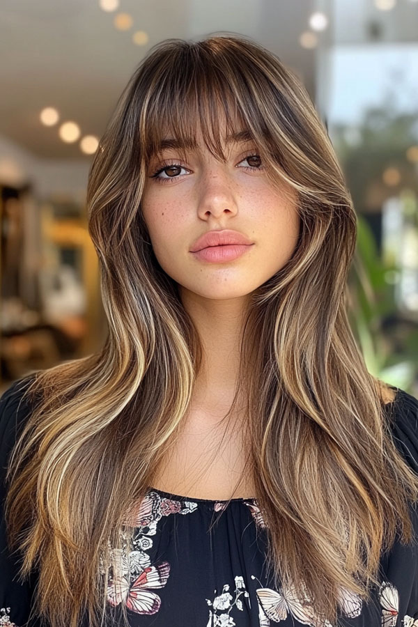 35 Trendy Long Straight Haircuts To Try Now Sun Kissed Dimension Long Layers with Long Bangs