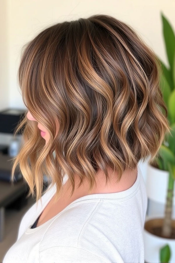 50 Wavy Lob Haircuts for Effortless Glamour : Sun-Kissed Highlights Wavy Lob