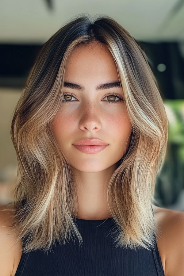 Sun-Kissed Lob with Face-Framing Layers, haircut for thin hair