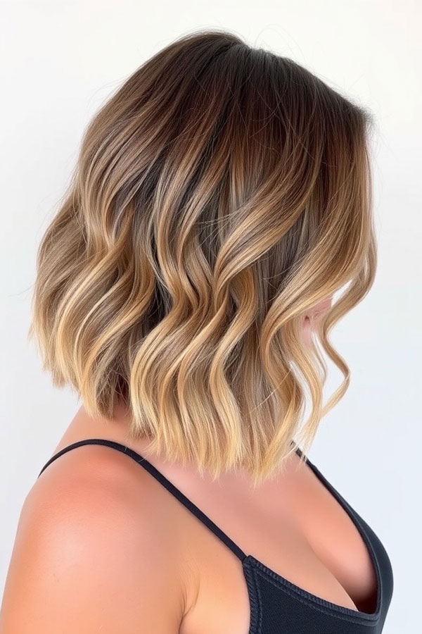 50 Wavy Lob Haircuts for Effortless Glamour : Sun-Kissed Wavy Lob