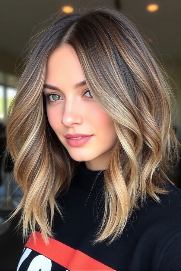 50 Wavy Lob Haircuts for Effortless Glamour : Sun-Kissed Wavy Lob