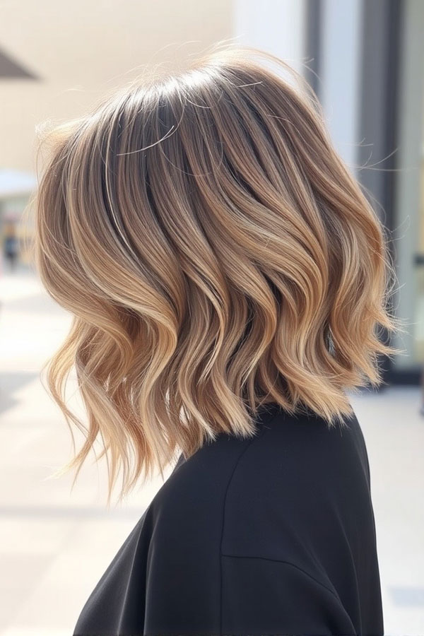 50 Wavy Lob Haircuts for Effortless Glamour : Sunlit Waves for a Chic Edge