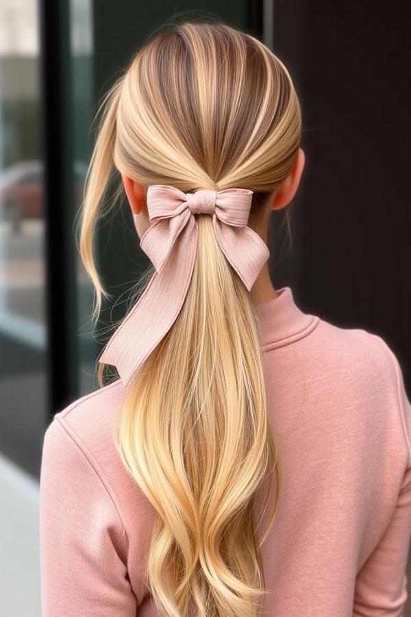 40 Ponytail Hairstyles for an Instant Hair Upgrade : Sweet Bow Ponytail