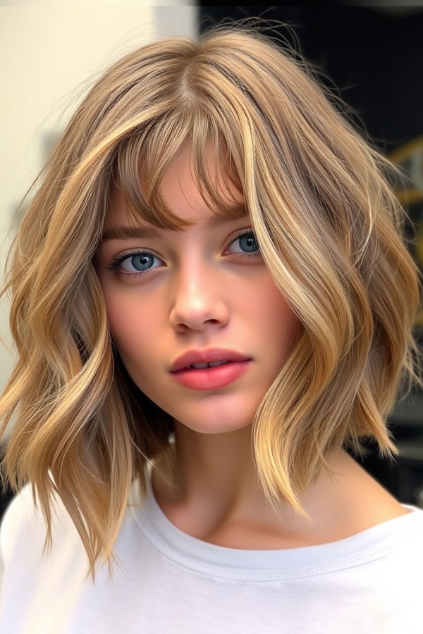 50 Must-Try Autumn Hair Colours : Textured Blonde Bob with Soft Waves