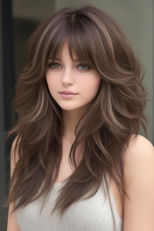 Textured Chocolate Layers with Bangs, trendsetting Short Layer Cuts on Long Hair, Short Layer Haircuts on Long Hair, layered haircut, short layered haircut on long hair