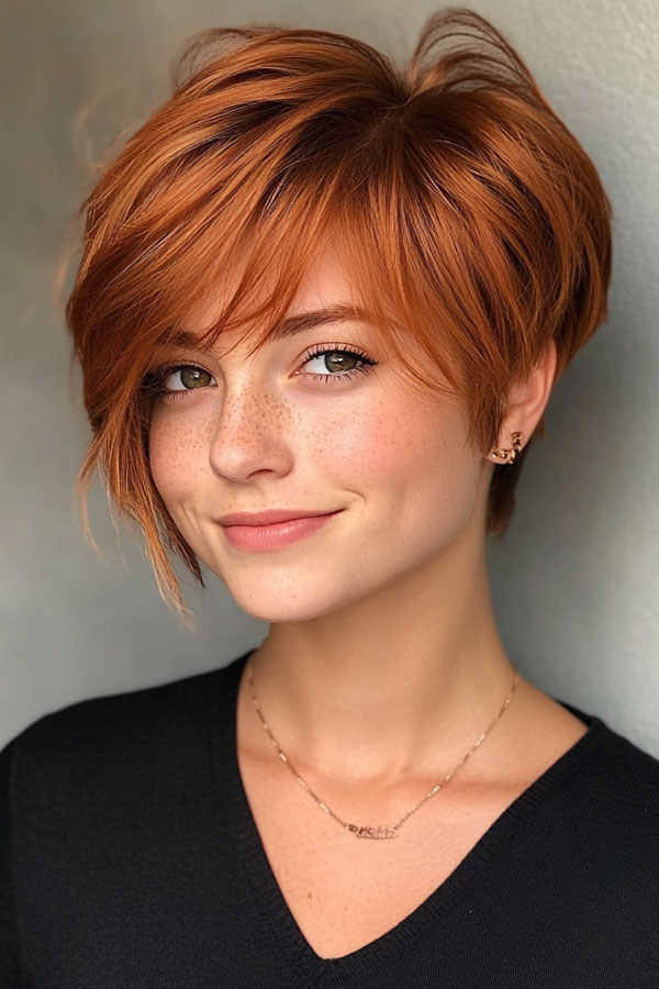 Textured Pixie Cut with Auburn Tones, pixie haircut, fall hair colour