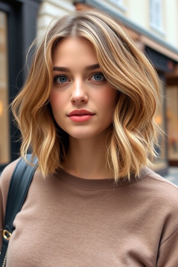 32 Low-Maintenance Medium-Length Haircuts : Textured Waves with a Middle Part