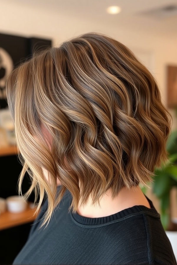 50 Wavy Lob Haircuts for Effortless Glamour : Textured Wavy Lob with Subtle Highlights